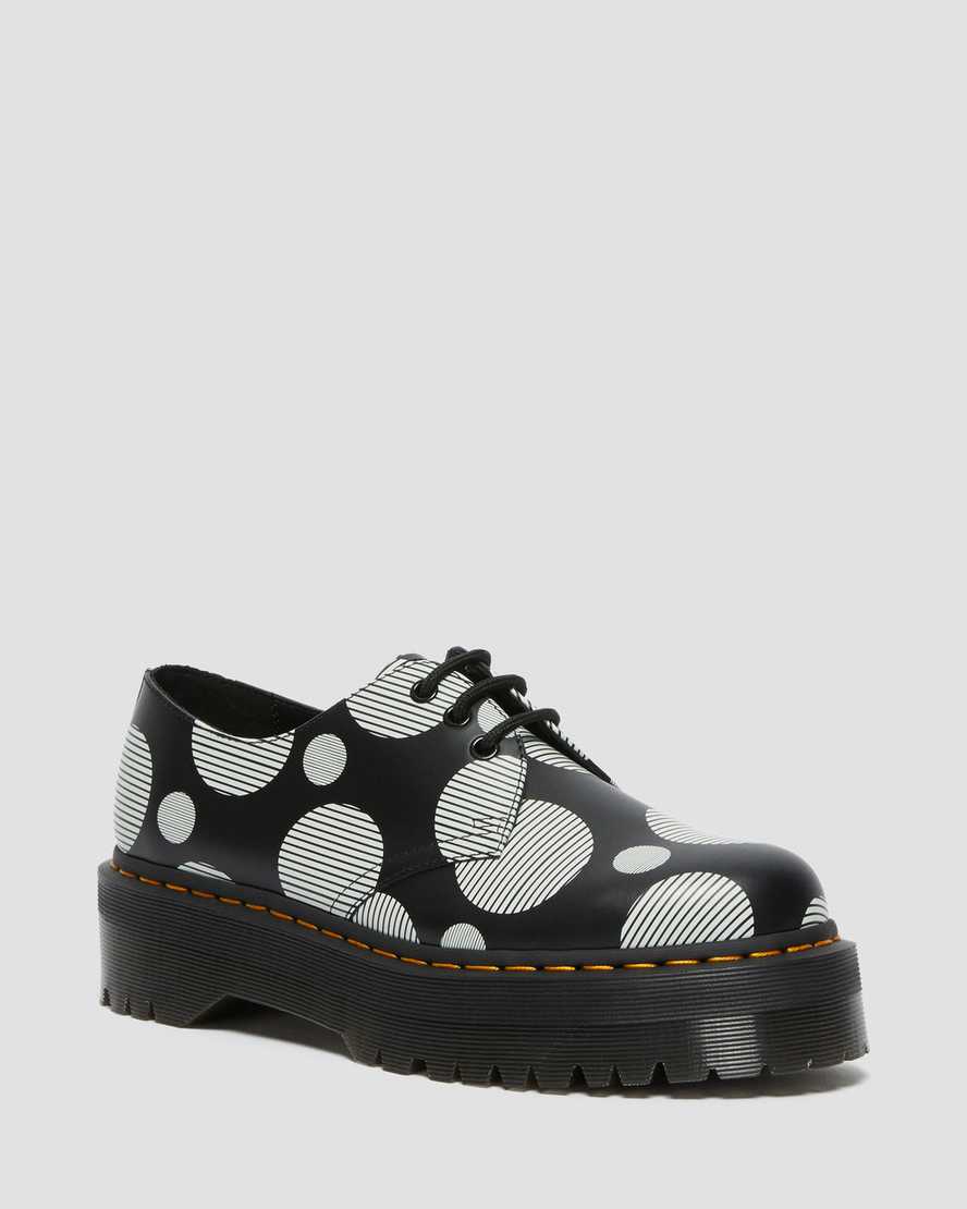 Dr. Martens 1461 Polka Dot Smooth Deri Erkek Dolgu Topuklu Ayakkabılar - Ayakkabı Siyah/Beyaz |LSEBT